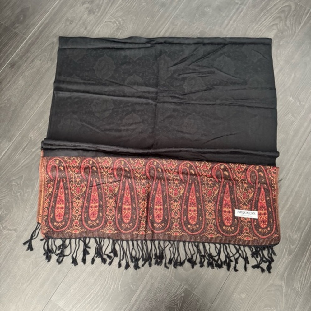 Black and Red Paisley Scarf with Fringe